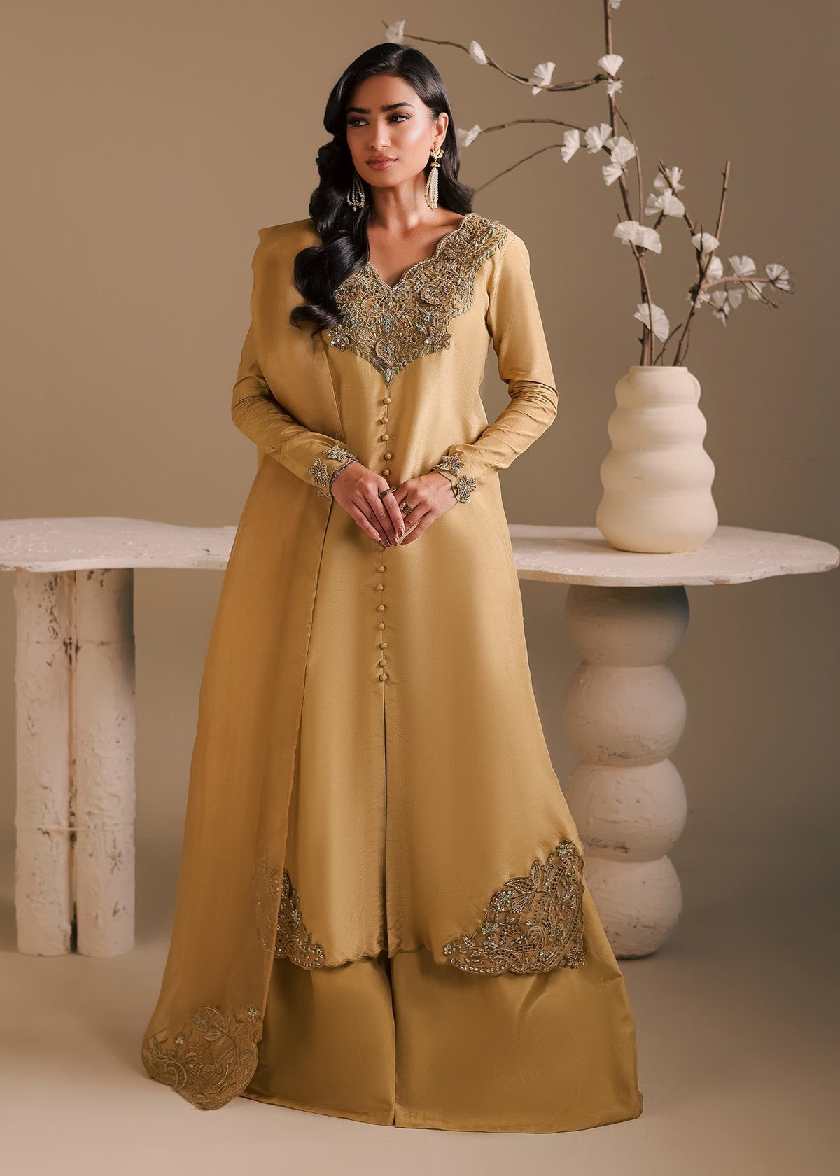 Maria Osama Khan | Noir Bliss Luxury Formals | Golden Ember by Maria Osama Khan - Designer Dress  - Type : Ladies Clothes - Available at Libayah - 100% Original 