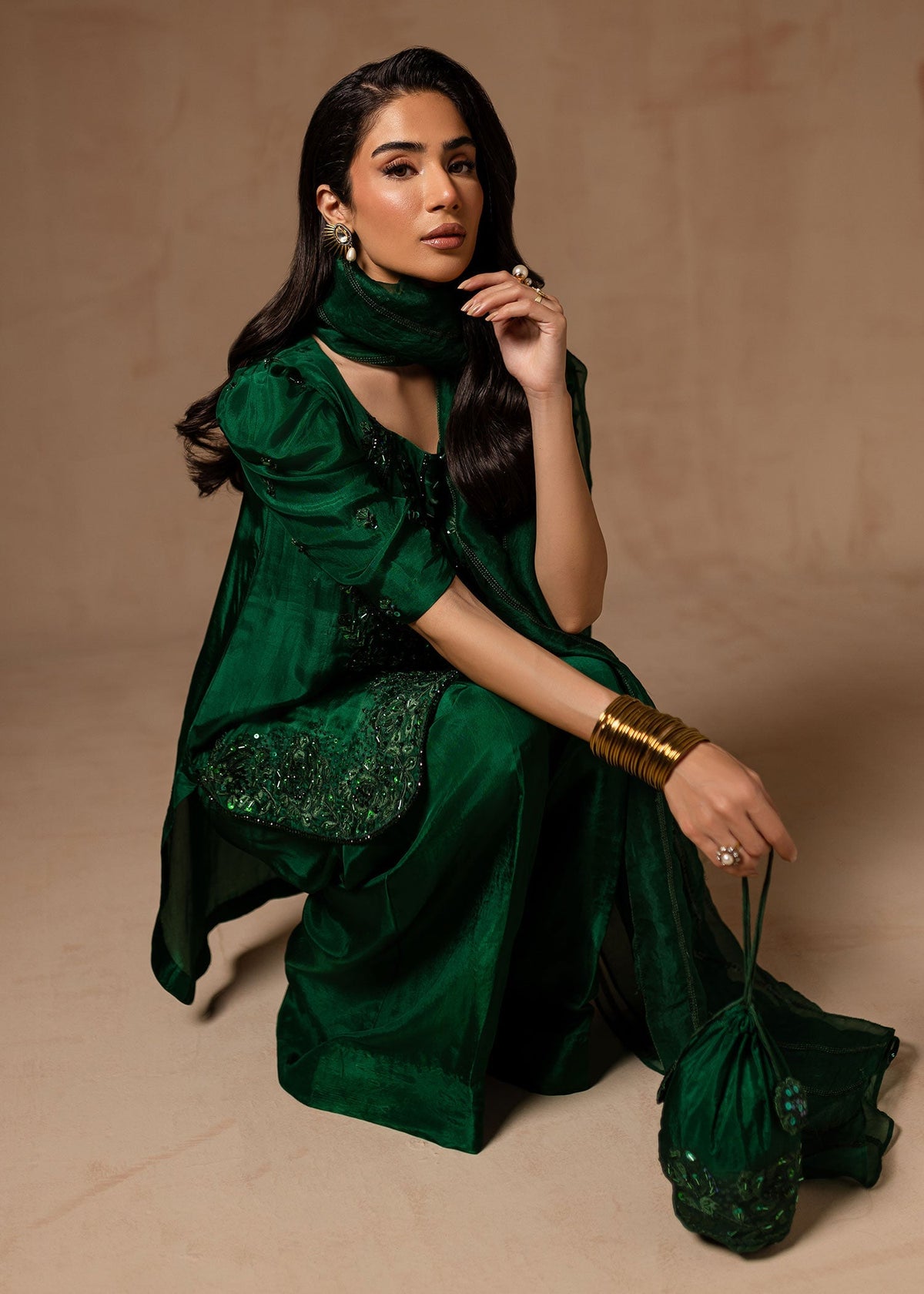 Maria Osama Khan | Noir Bliss Luxury Formals | Emerald Green by Maria Osama Khan - Designer Dress - Type: Ladies Clothes - Available at Libayah - 100% Original