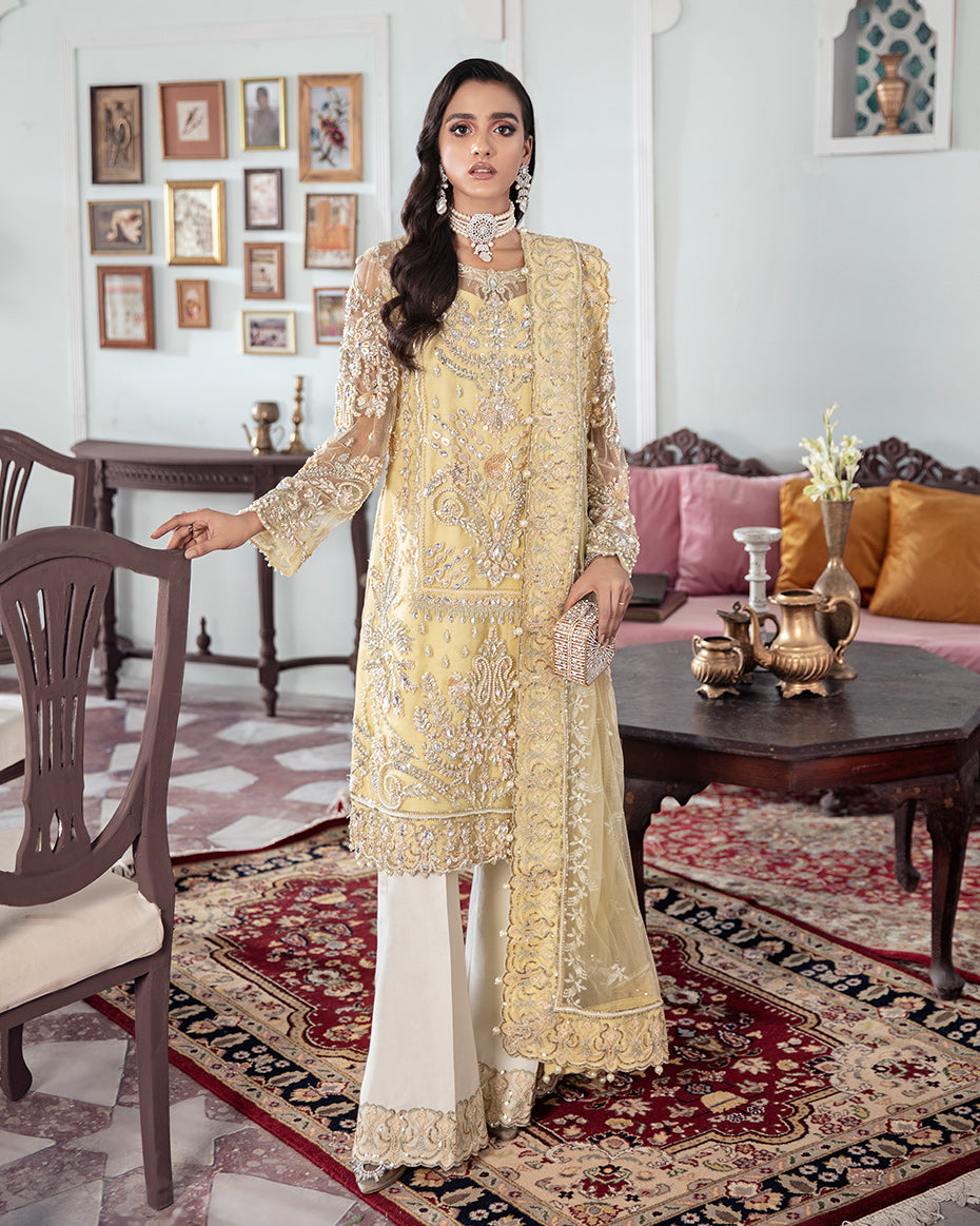 Gulaal | Wedding Formals | MAHJABEEN EMBROIDERED NET 3-PIECE SUIT WS-17 by Gulaal - Designer Dress - Type: Ladies Clothes - Available at Libayah - 100% Original