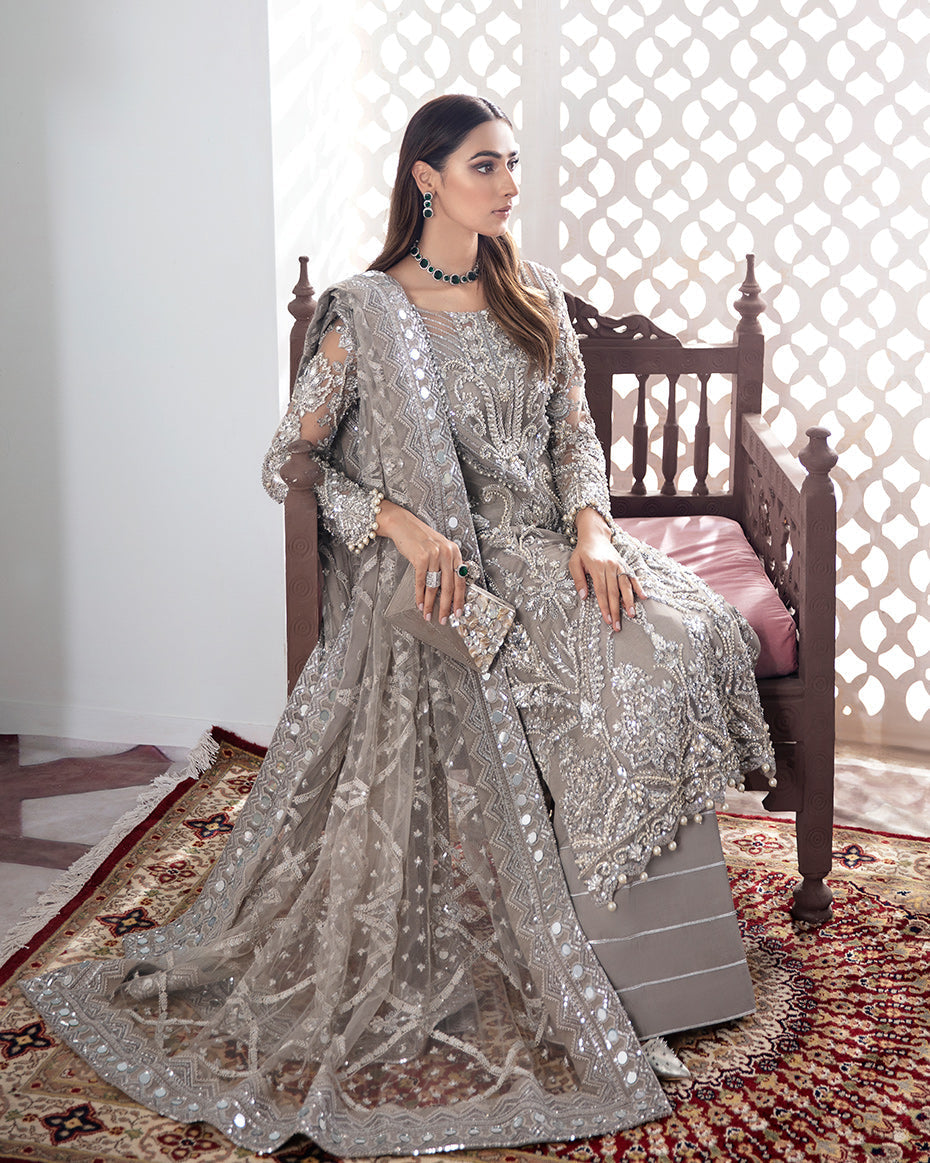 Gulaal | Wedding Formals | Gulnoor Embroidered Net 3-Piece Suit WS-18 by Gulaal - Designer Dress - Type: Ladies Clothes - Available at Libayah - 100% Original