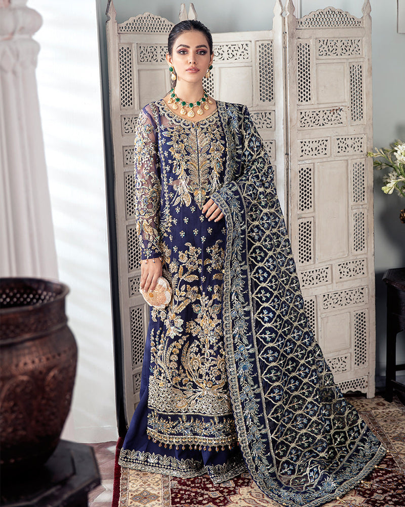 Gulaal | Wedding Formals | QAYINAAT EMBROIDERED NET 3-PIECE SUIT WS-16 by Gulaal - Designer Dress - Type: Ladies Clothes - Available at Libayah - 100% Original