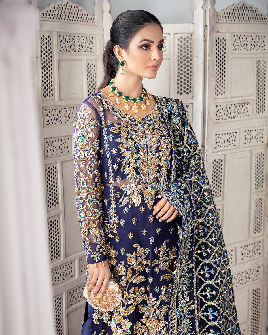 Gulaal | Wedding Formals | QAYINAAT EMBROIDERED NET 3-PIECE SUIT WS-16 by Gulaal - Designer Dress - Type: Ladies Clothes - Available at Libayah - 100% Original