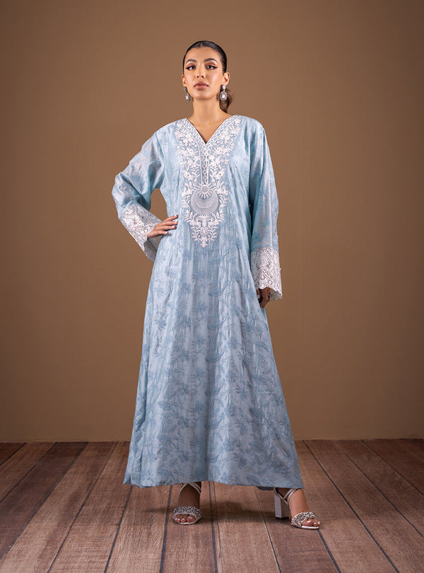Aqua Sophistication – authentic Pakistani formal dress from the Zainab Chottani The Kaftan Edit collection for women in the UK