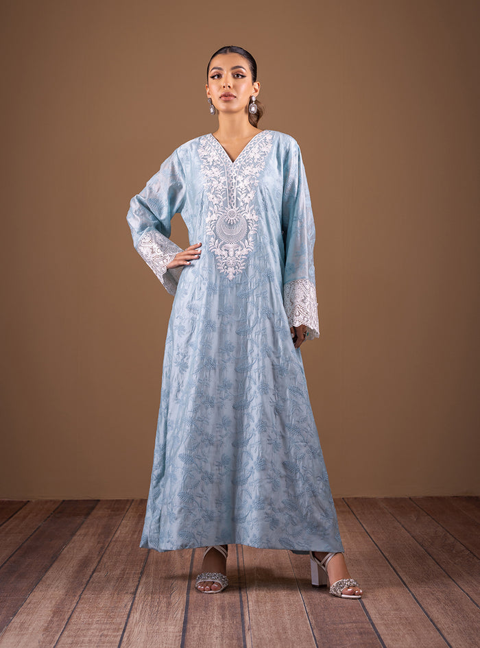 Aqua Sophistication – authentic Pakistani formal dress from the Zainab Chottani The Kaftan Edit collection for women in the UK