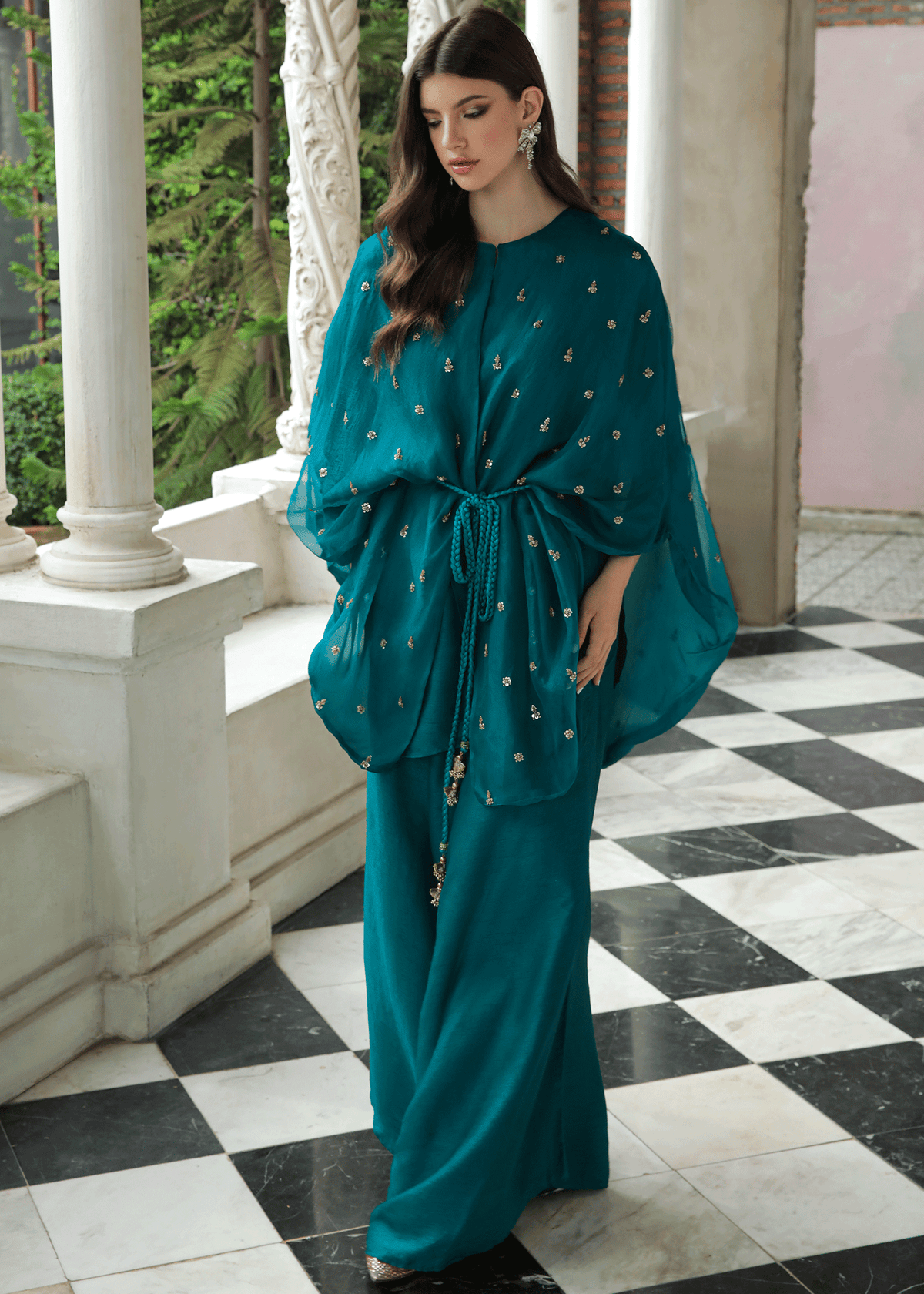 Purple Haze Pret Studio | Apsara Formals | Deep Turquoise Organza Wrap Outfit by Purple Haze - Designer Dress - Type: Ladies Clothes - Available at Libayah - 100% Original