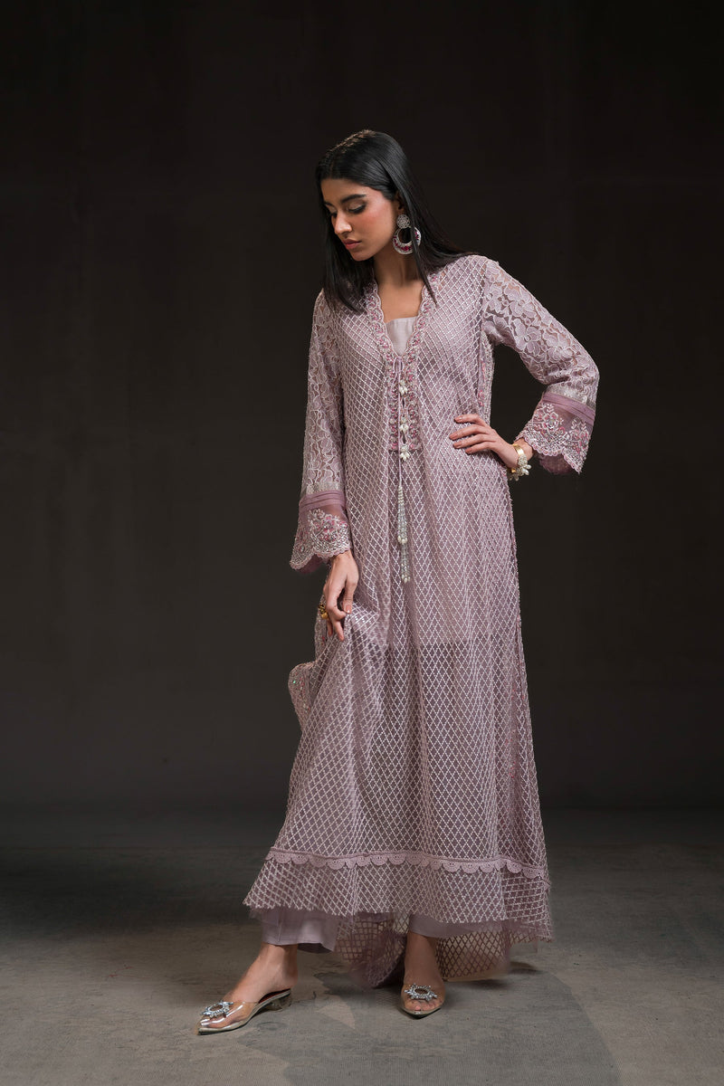 Ammara Khan | Glitz Luxury Pret 24 | FLOWY LAVENDER LONG SHIRT (D-01) by Ammara Khan - Designer Dress - Type: Ladies Clothes - Available at Libayah - 100% Original