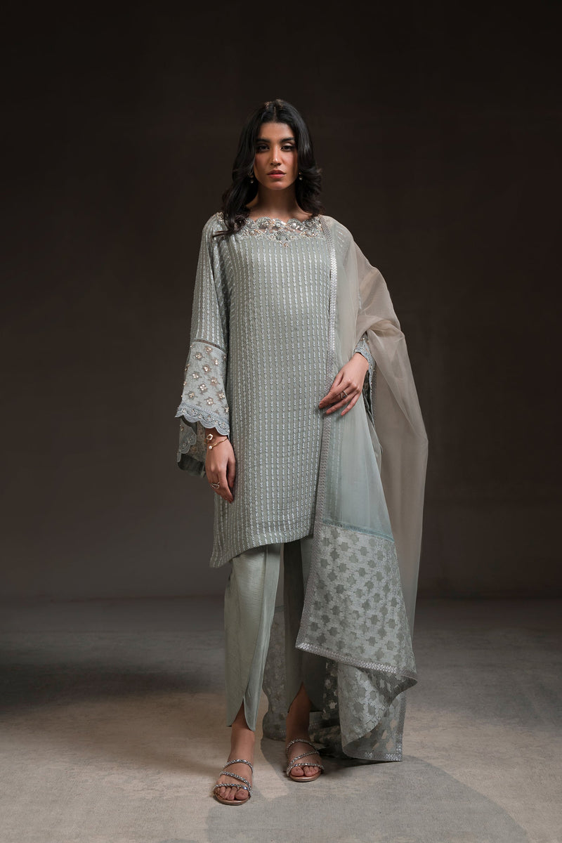 Ammara Khan | Glitz Luxury Pret 24 | BOXY TUNIC AND TULIP SHALWAR SET (D-08) by Ammara Khan - Designer Dress - Type: Ladies Clothes - Available at Libayah - 100% Original