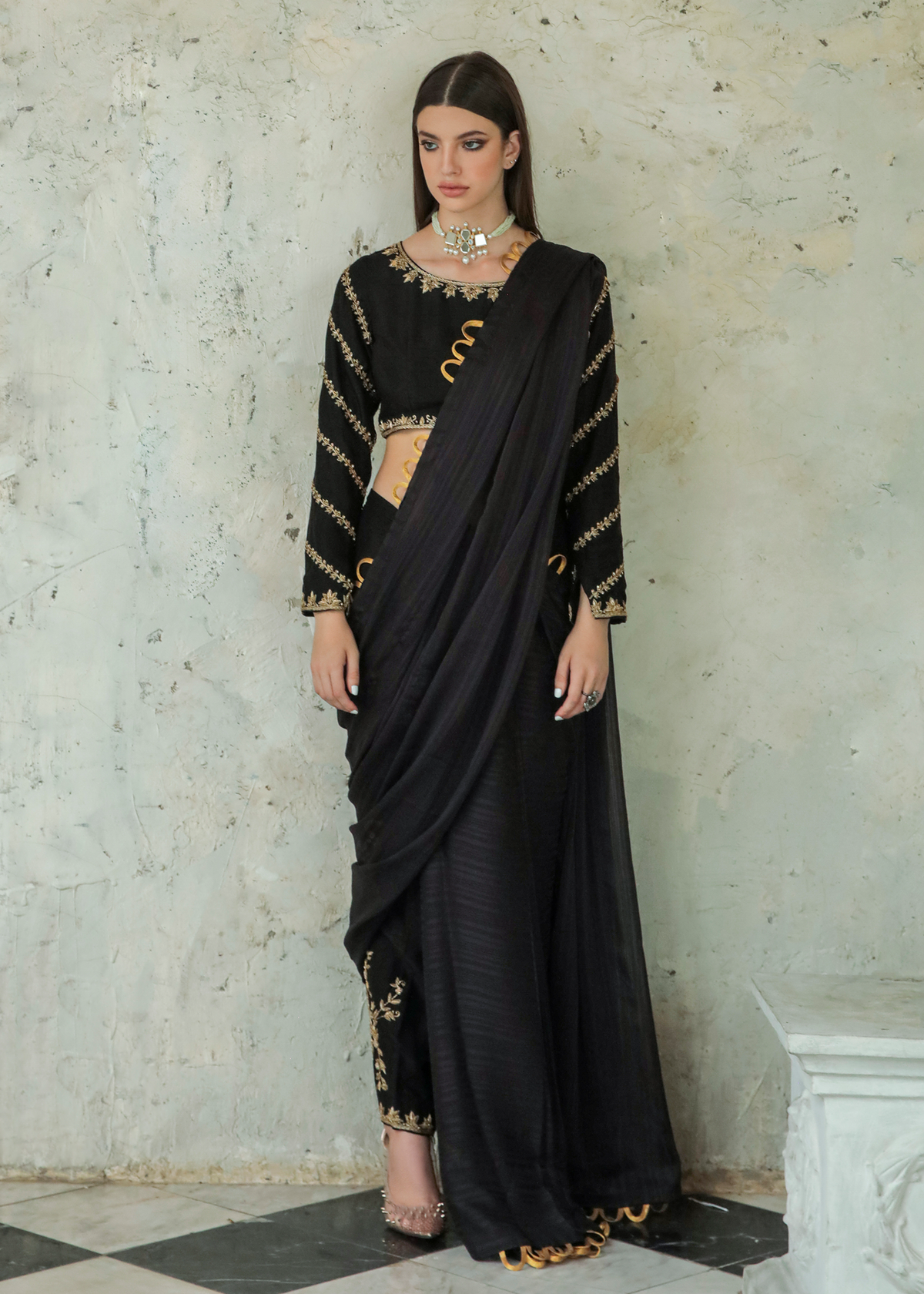 Purple Haze Pret Studio | Apsara Formals | Black Saree Pants by Purple Haze - Designer Dress - Type: Ladies Clothes - Available at Libayah - 100% Original