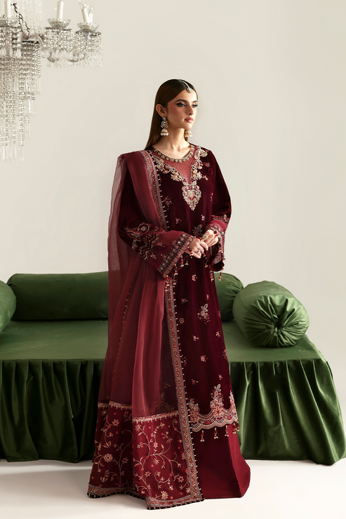 NADIRA – authentic Pakistani formal dress from the Emaan Adeel Zarposh Velvet 25 collection for women in the UK.