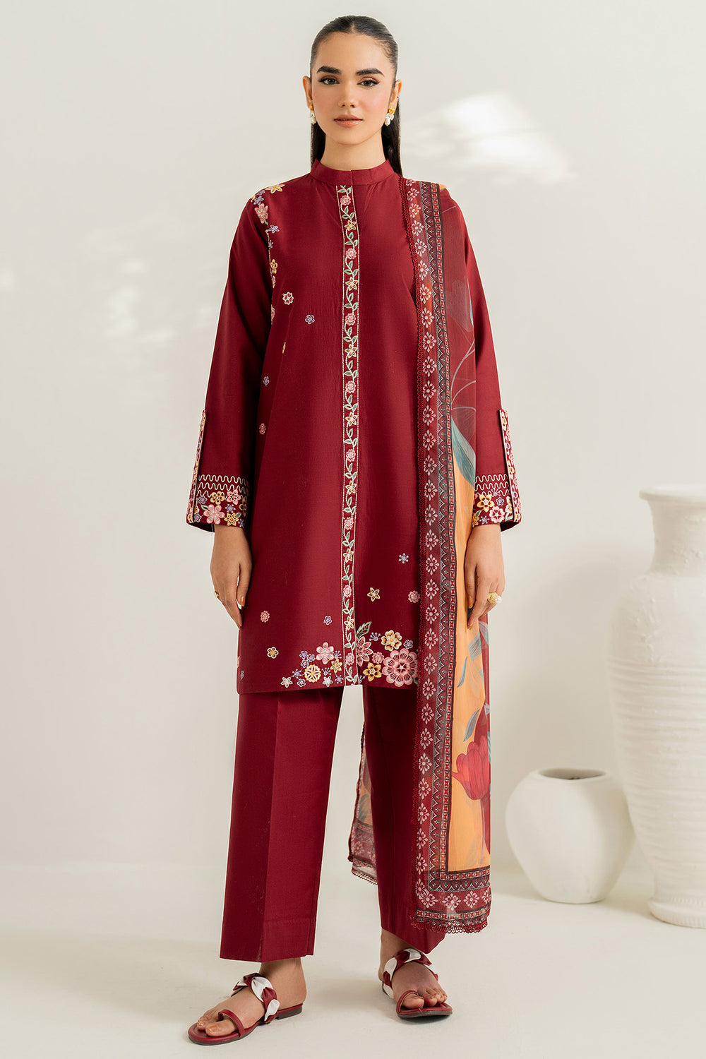 Farasha | Thread Lines Embroidered | Maroon Muse by Farasha - Designer Dress  - Type : Ladies Clothes - Available at Libayah - 100% Original 