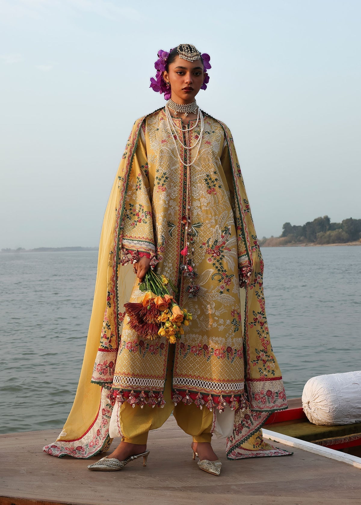 Hussain Rehar | Kalabagh Luxury Lawn 26 | Ochre by Hussain Rehar - Designer Dress  - Type : Ladies Clothes - Available at Libayah - 100% Original 