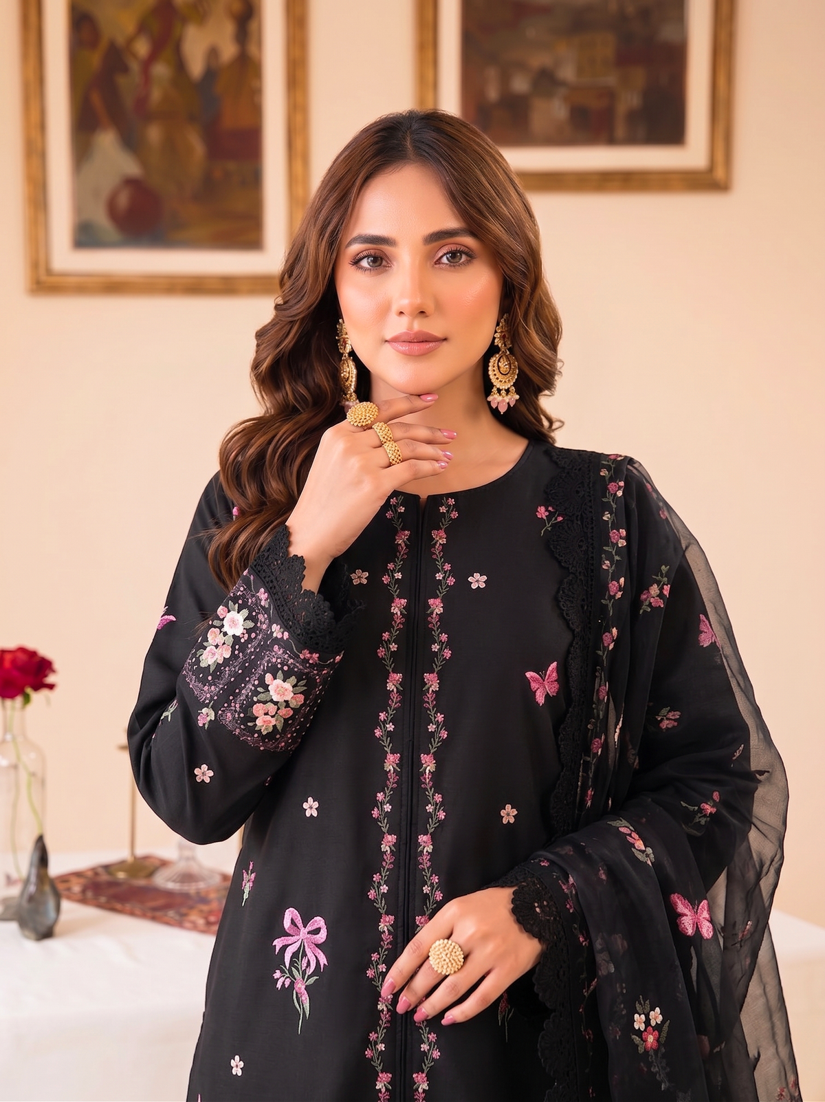 Faiza Faisal | FNF Printed Lawn | FLORAL NOIR by Faiza Faisal - Designer Dress  - Type : Ladies Clothes - Available at Libayah - 100% Original 