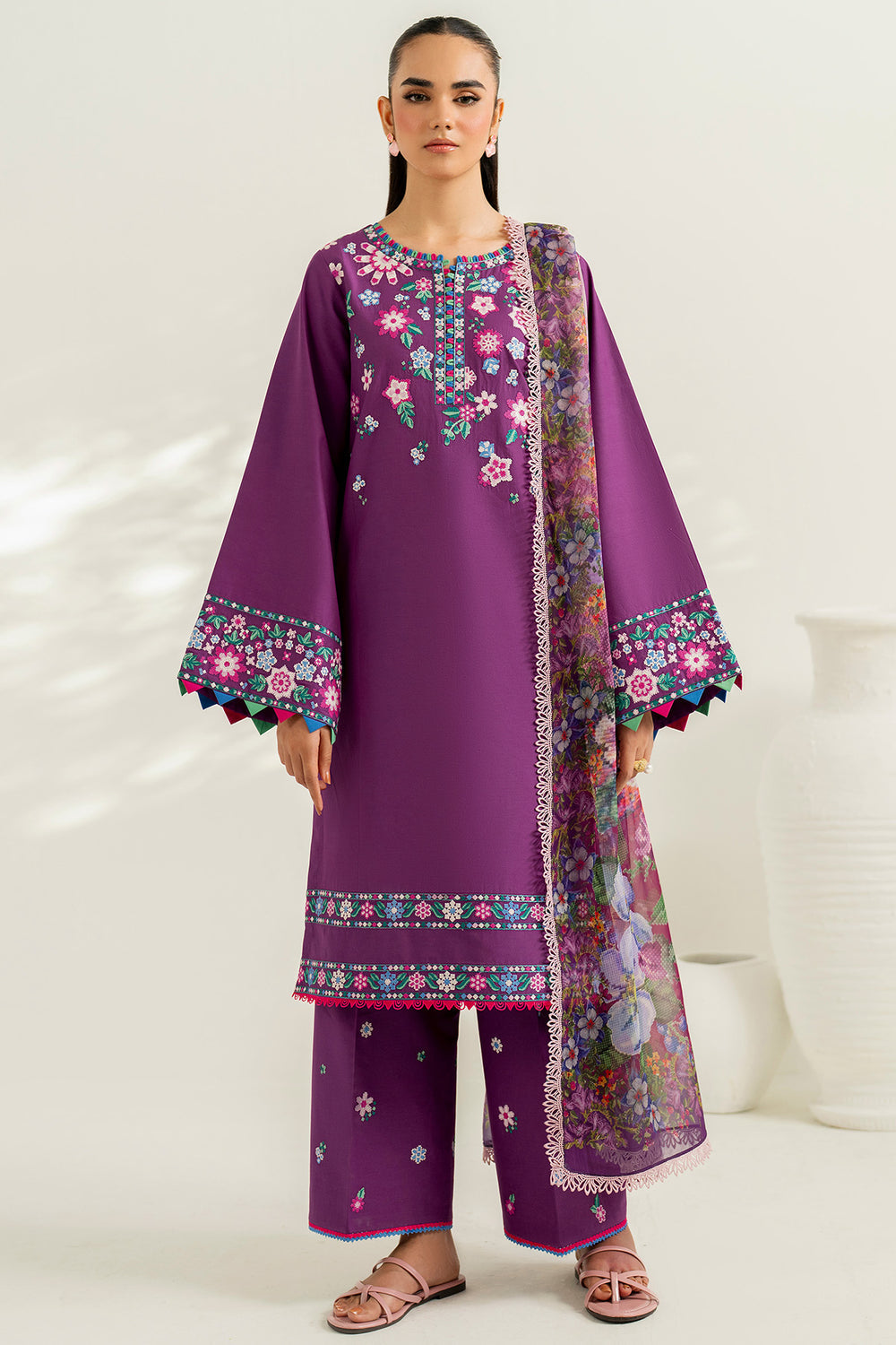 Farasha | Thread Lines Embroidered | Violet Spring by Farasha - Designer Dress  - Type : Ladies Clothes - Available at Libayah - 100% Original 