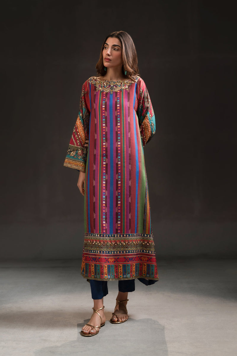 Ammara Khan | Glitz Luxury Pret 24 | MAGENTA RAINBOW TUNIC SET (D-10) by Ammara Khan - Designer Dress - Type: Ladies Clothes - Available at Libayah - 100% Original