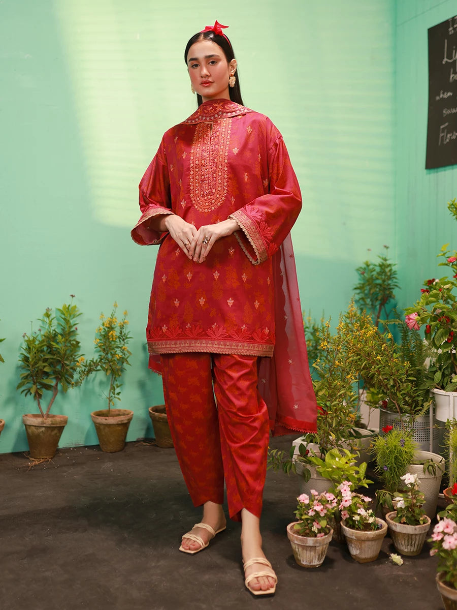 Salitex | Izel Lawn 24 | SCARLET - LUXURY LAWN EMBROIDERED SUIT by Salitex - Designer Dress - Type: Casuals - Available at Libayah - 100% Original