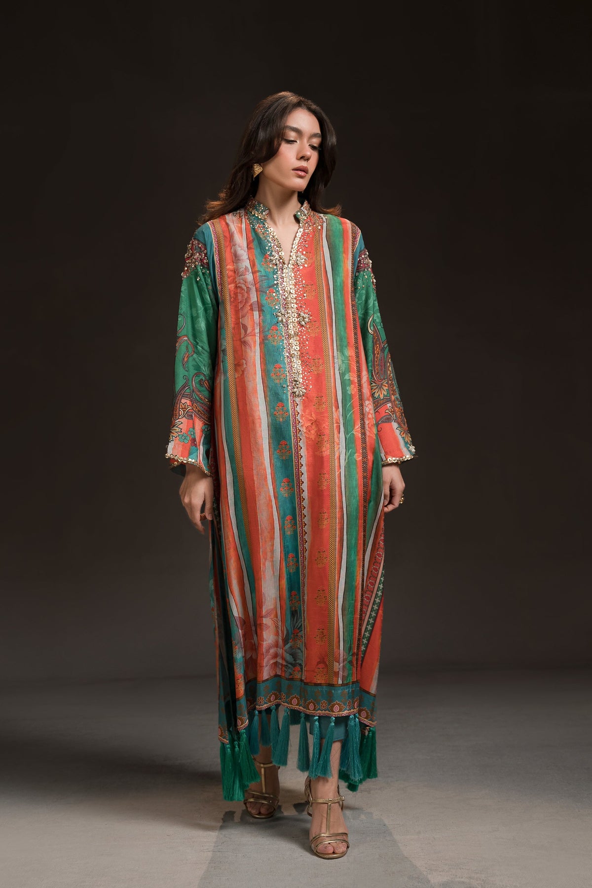Ammara Khan | Glitz Luxury Pret 24 | MULTI COLOUR BURST KAFTAN (D-09) by Ammara Khan - Designer Dress - Type: Ladies Clothes - Available at Libayah - 100% Original