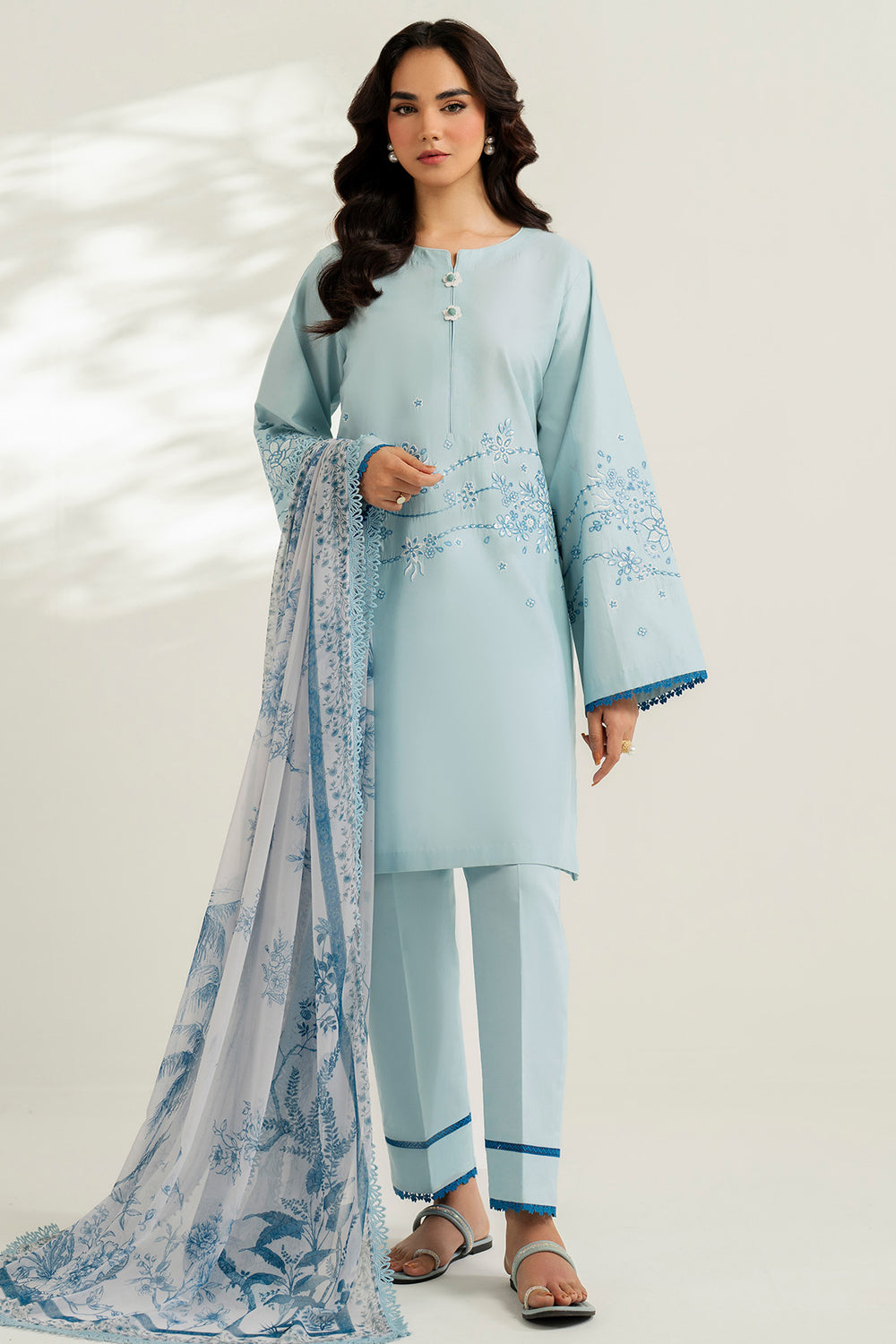 Farasha | Thread Lines Embroidered | Ash Mist by Farasha - Designer Dress  - Type : Ladies Clothes - Available at Libayah - 100% Original 