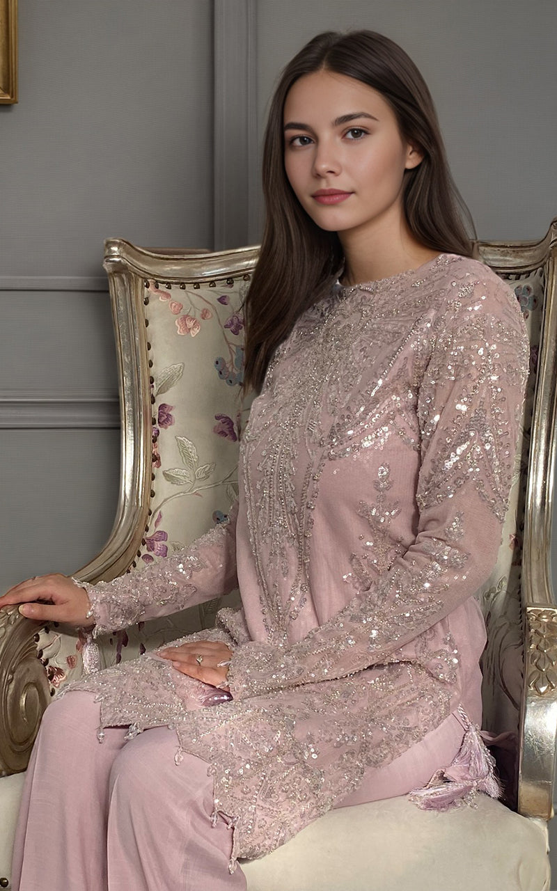 Threads and Motifs | Formal Dresses 25 | Net Embroidered Shirt by Threads and Motifs - Designer Dress  - Type : Ladies Clothes - Available at Libayah - 100% Original 