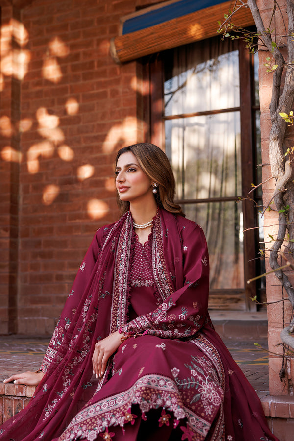 Farasha | Dastoor Embroidered Lawn SS24 | RUBY GLAM by Farasha - Designer Dress - Type: Ladies Clothes - Available at Libayah - 100% Original