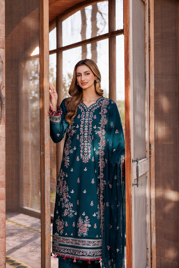 Farasha | Dastoor Embroidered Lawn SS24 | EMERALD CHARM by Farasha - Designer Dress - Type: Ladies Clothes - Available at Libayah - 100% Original