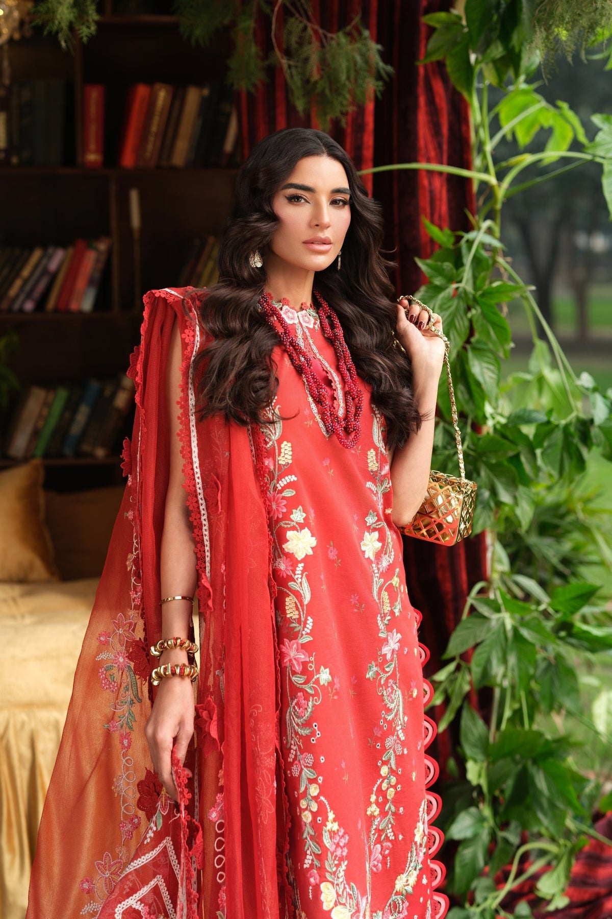 Maryam Hussain | Luxury Lawn 26 | Crimson - Designer Dress - Type : Ladies Clothes - Available at Libayah - 100% Original