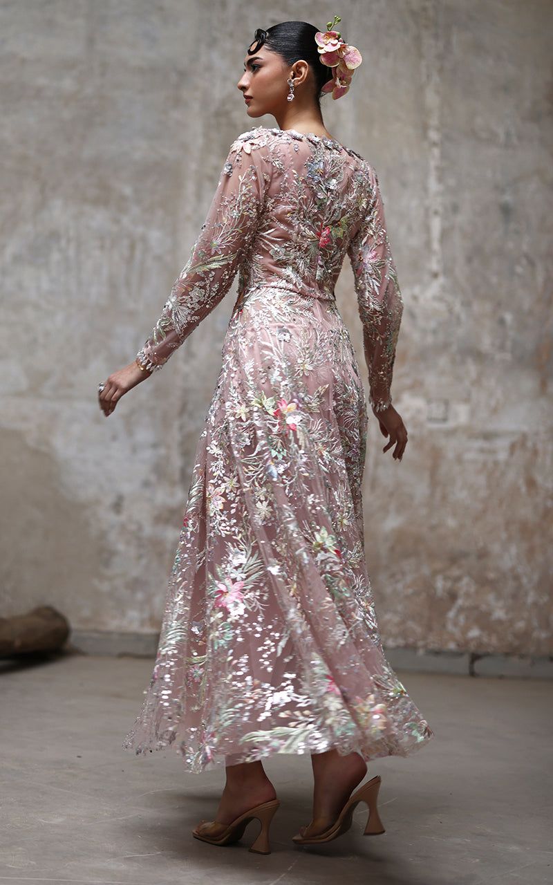 Threads and Motifs | Formal Dresses 25 | Net Embroidered Dress by Threads and Motifs - Designer Dress  - Type : Ladies Clothes - Available at Libayah - 100% Original 