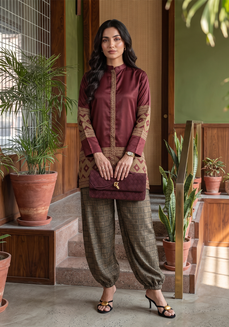 Zarqash | Silk Edit 26 | Maroon Mosaic by Zarqash - Designer Dress  - Type : Ladies Clothes - Available at Libayah - 100% Original 