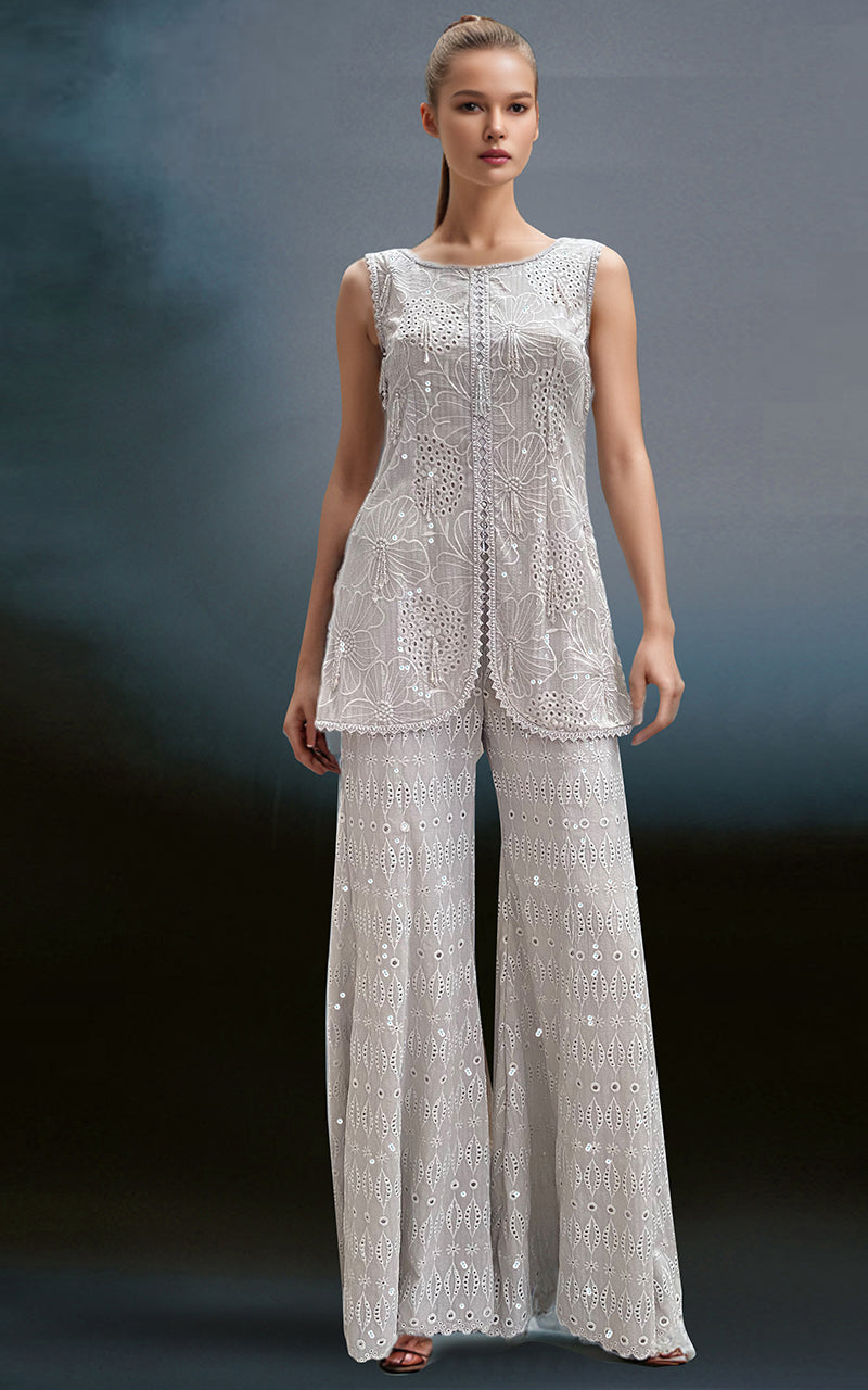 Threads and Motifs | Formal Dresses 25 | Chiffon Chikankari Embroidered Top with Trouser by Threads and Motifs - Designer Dress  - Type : Ladies Clothes - Available at Libayah - 100% Original 