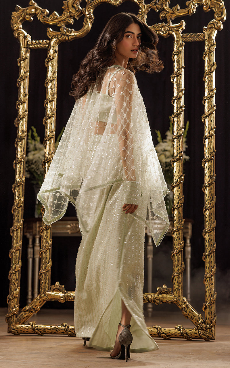 Threads and Motifs | Formal Dresses 25 | Net Embroidered Cape With Tube And Skirt by Threads and Motifs - Designer Dress  - Type : Ladies Clothes - Available at Libayah - 100% Original 