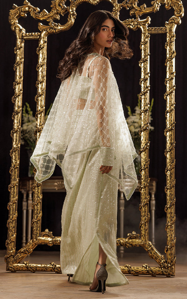 Threads and Motifs | Formal Dresses 25 | Net Embroidered Cape With Tube And Skirt by Threads and Motifs - Designer Dress  - Type : Ladies Clothes - Available at Libayah - 100% Original 