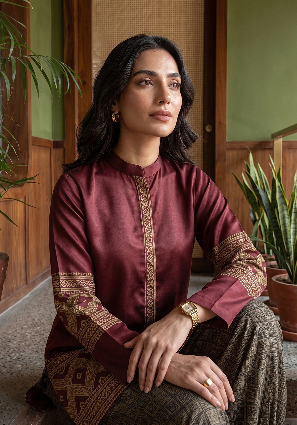 Zarqash | Silk Edit 26 | Maroon Mosaic by Zarqash - Designer Dress  - Type : Ladies Clothes - Available at Libayah - 100% Original 