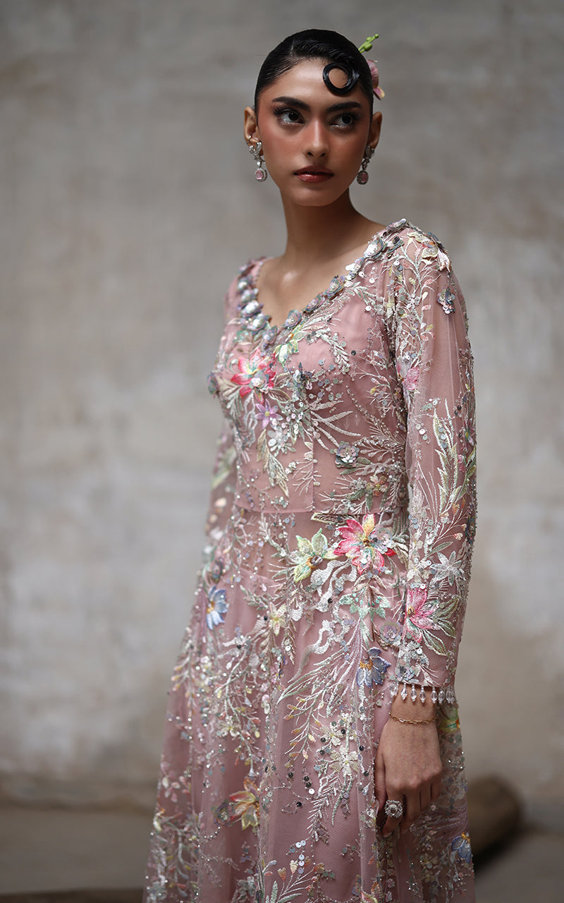 Threads and Motifs | Formal Dresses 25 | Net Embroidered Dress by Threads and Motifs - Designer Dress  - Type : Ladies Clothes - Available at Libayah - 100% Original 