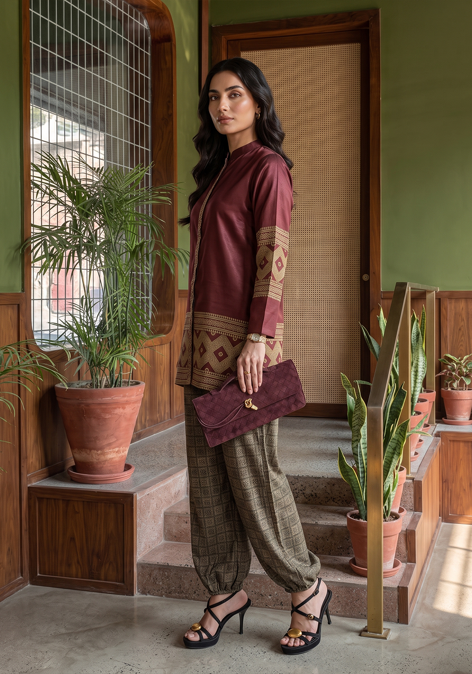 Zarqash | Silk Edit 26 | Maroon Mosaic by Zarqash - Designer Dress  - Type : Ladies Clothes - Available at Libayah - 100% Original 