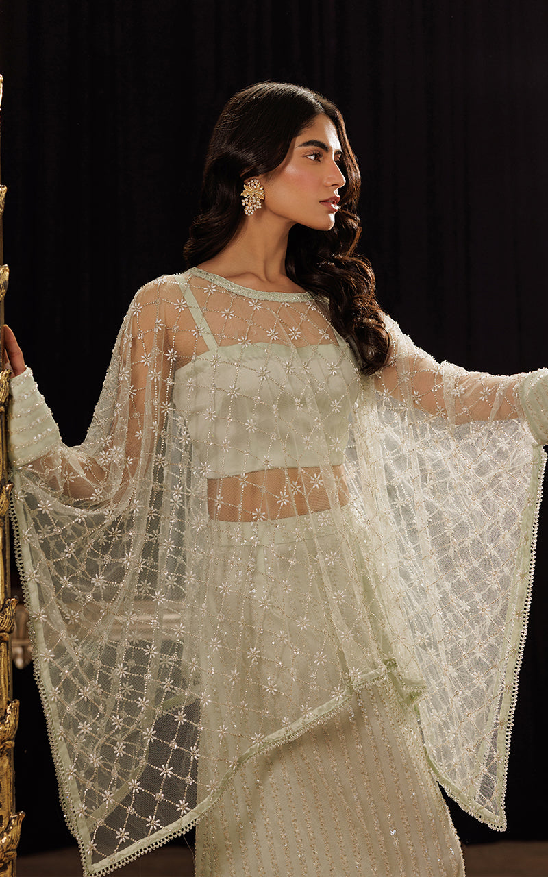 Threads and Motifs | Formal Dresses 25 | Net Embroidered Cape With Tube And Skirt by Threads and Motifs - Designer Dress  - Type : Ladies Clothes - Available at Libayah - 100% Original 