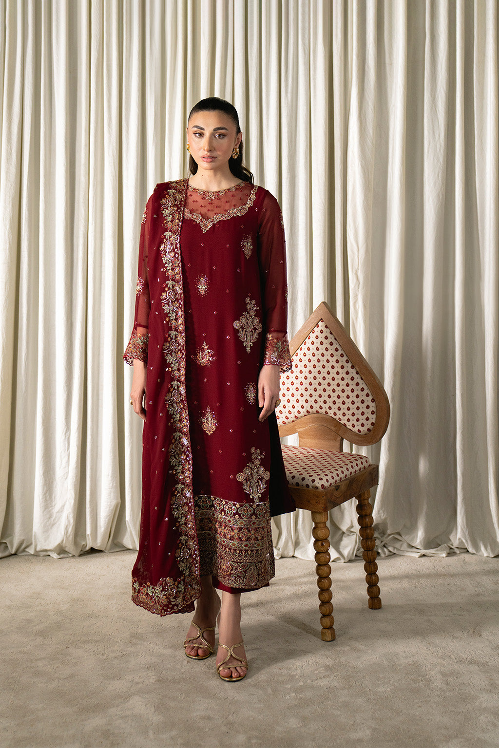 Neeshay | Ready to Wear Chiffon | RTW-CHFN-05 Red by Neeshay - Designer Dress  - Type : Ladies Clothes - Available at Libayah - 100% Original 