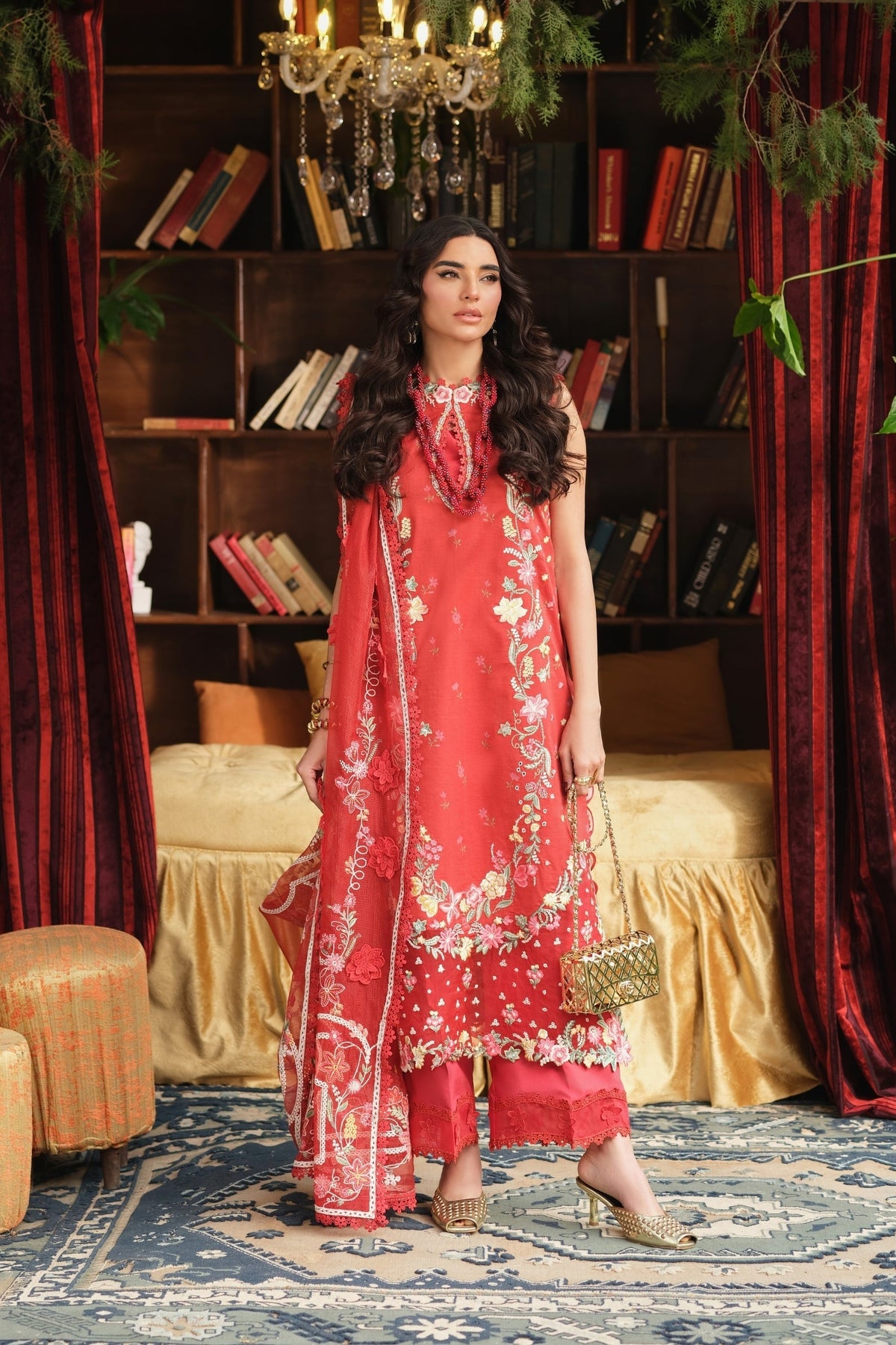 Maryam Hussain | Luxury Lawn 26 | Crimson - Designer Dress - Type : Ladies Clothes - Available at Libayah - 100% Original