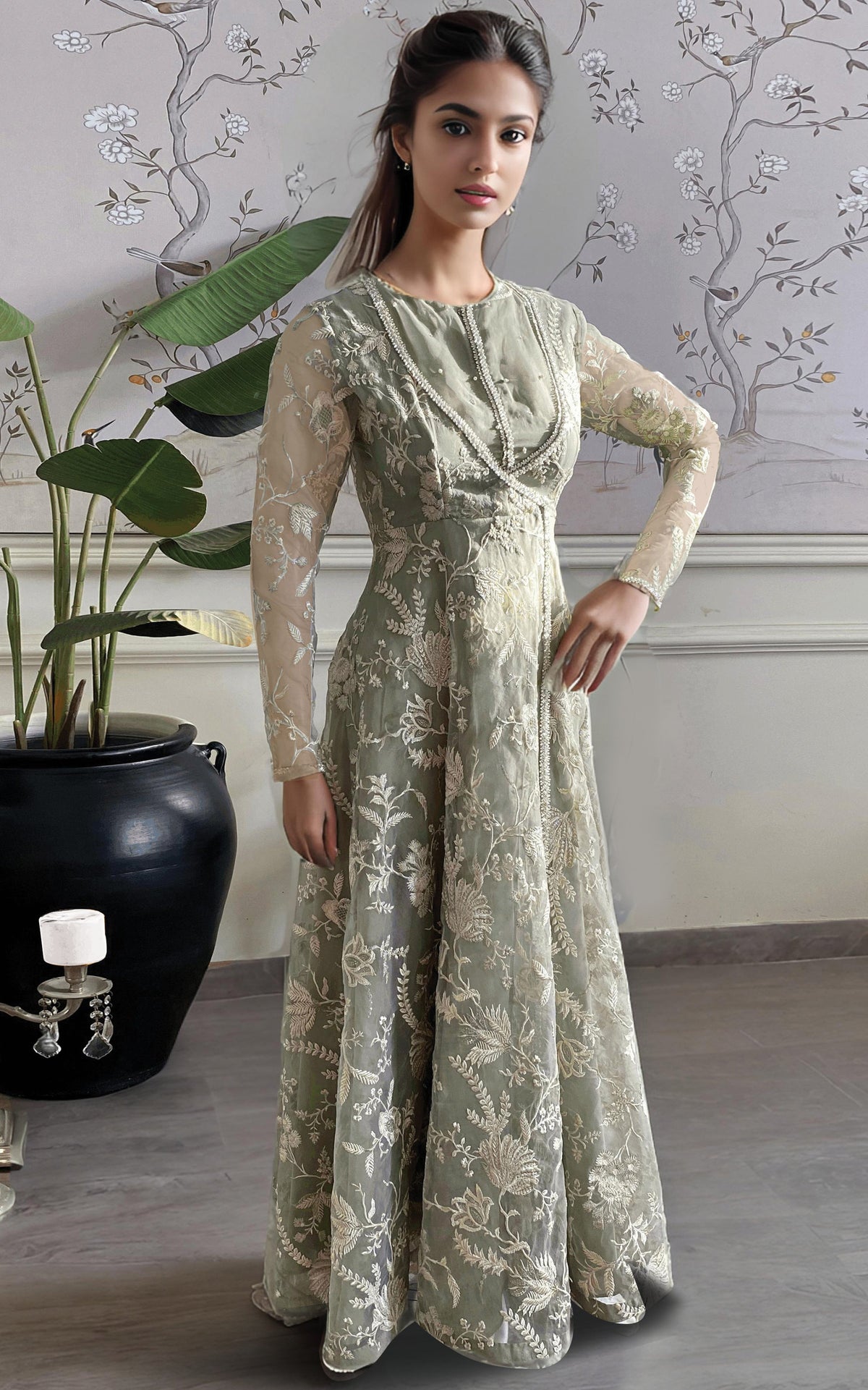 Threads and Motifs | Formal Dresses 25 | Organza Embroidered Angarkha by Threads and Motifs - Designer Dress  - Type : Ladies Clothes - Available at Libayah - 100% Original 
