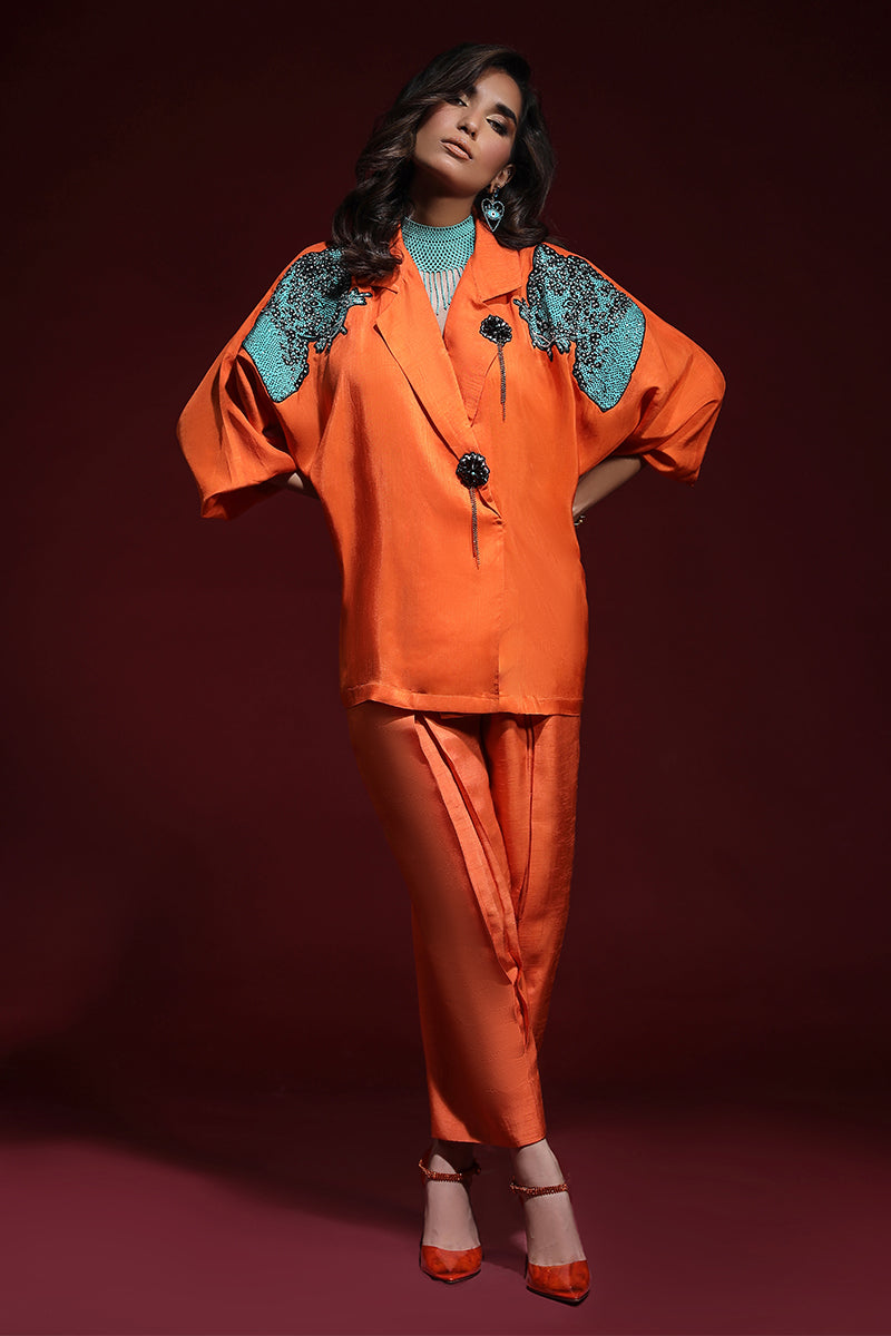 Wardha Saleem | Luxury Pret Fusion Wear | PANTHERA (ORANGE) CORD-SET (2PC) by Wardha Saleem - Designer Dress - Type: Ladies Clothes - Available at Libayah - 100% Original