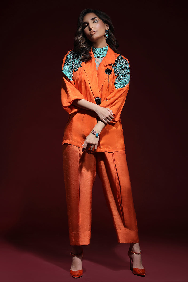 Wardha Saleem | Luxury Pret Fusion Wear | PANTHERA (ORANGE) CORD-SET (2PC) by Wardha Saleem - Designer Dress - Type: Ladies Clothes - Available at Libayah - 100% Original