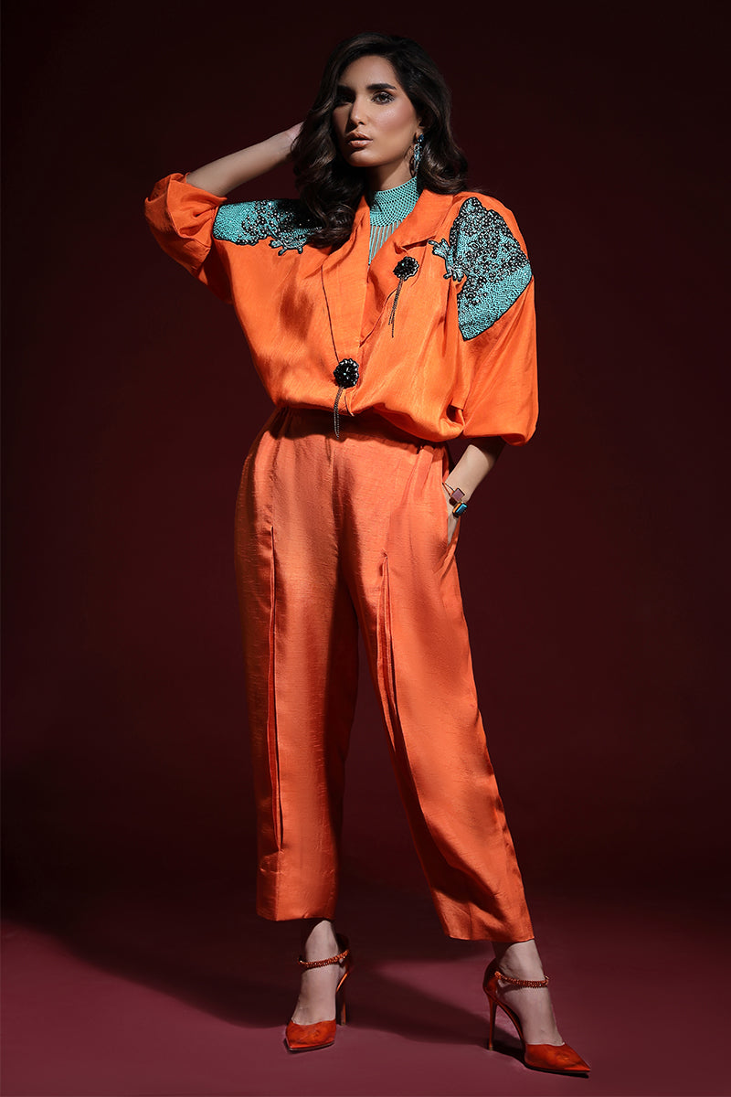 Wardha Saleem | Luxury Pret Fusion Wear | PANTHERA (ORANGE) CORD-SET (2PC) by Wardha Saleem - Designer Dress - Type: Ladies Clothes - Available at Libayah - 100% Original