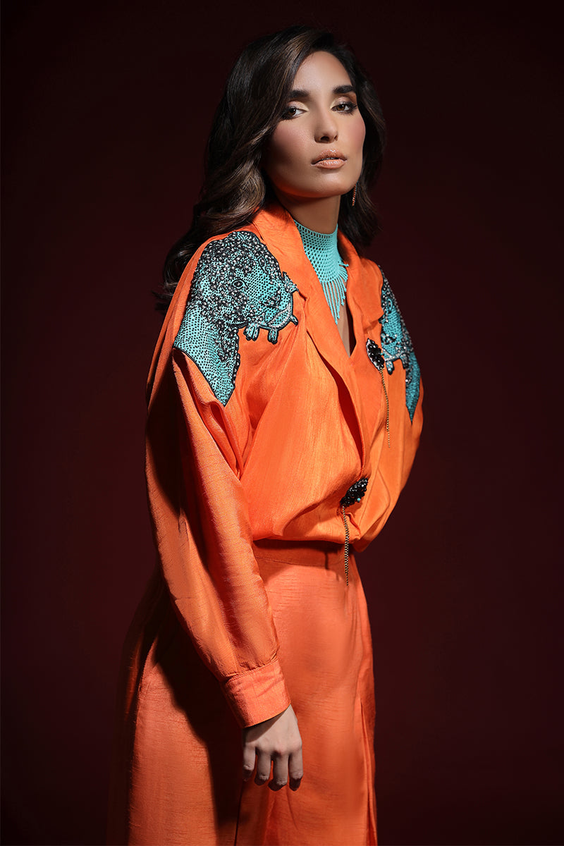 Wardha Saleem | Luxury Pret Fusion Wear | PANTHERA (ORANGE) CORD-SET (2PC) by Wardha Saleem - Designer Dress - Type: Ladies Clothes - Available at Libayah - 100% Original