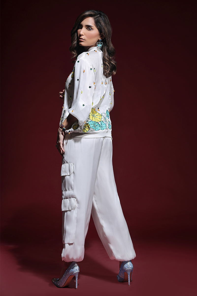 Wardha Saleem | Luxury Pret Fusion Wear | ZARA BOMBER JACKET WITH CARGO PANTS (2PC) by Wardha Saleem - Designer Dress - Type: Ladies Clothes - Available at Libayah - 100% Original