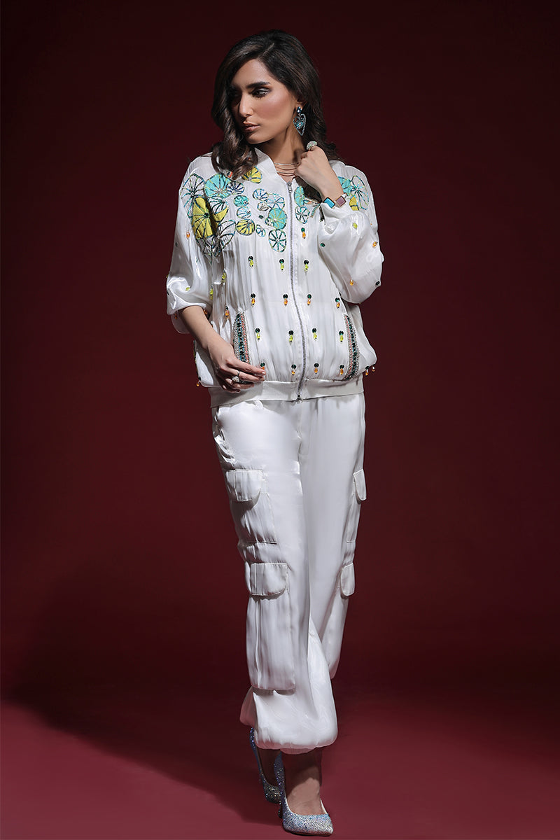 Wardha Saleem | Luxury Pret Fusion Wear | ZARA BOMBER JACKET WITH CARGO PANTS (2PC) by Wardha Saleem - Designer Dress - Type: Ladies Clothes - Available at Libayah - 100% Original