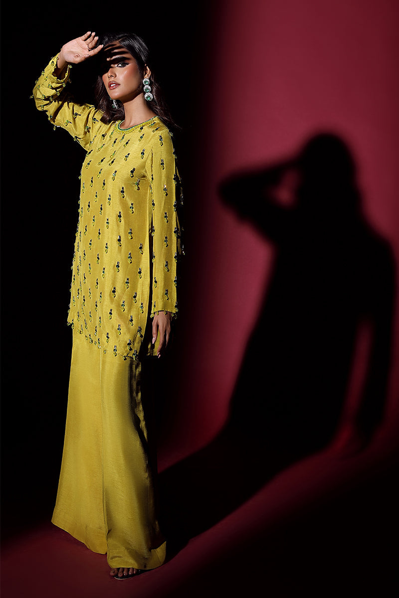 Wardha Saleem | Luxury Pret Fusion Wear | LUXURA (LIME GREEN) CORD-SET (2PC) by Wardha Saleem - Designer Dress - Type: Ladies Clothes - Available at Libayah - 100% Original