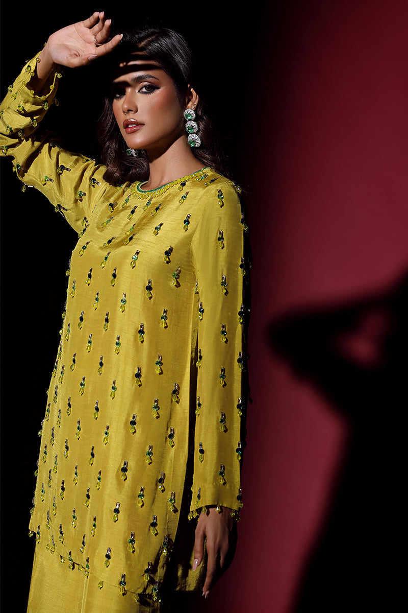 Wardha Saleem | Luxury Pret Fusion Wear | LUXURA (LIME GREEN) CORD-SET (2PC) by Wardha Saleem - Designer Dress - Type: Ladies Clothes - Available at Libayah - 100% Original