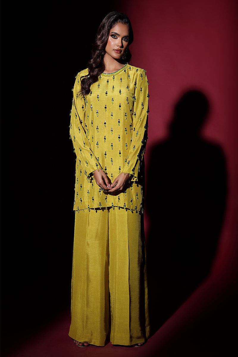 Wardha Saleem | Luxury Pret Fusion Wear | LUXURA (LIME GREEN) CORD-SET (2PC) by Wardha Saleem - Designer Dress - Type: Ladies Clothes - Available at Libayah - 100% Original