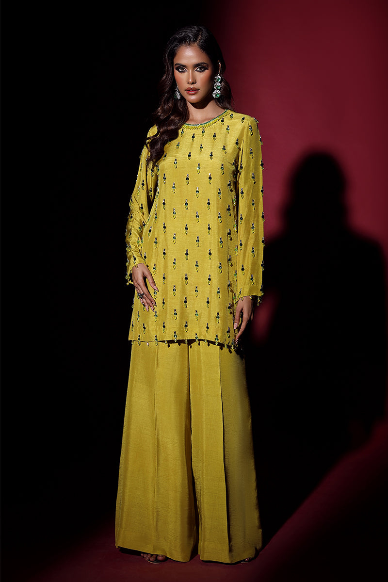 Wardha Saleem | Luxury Pret Fusion Wear | LUXURA (LIME GREEN) CORD-SET (2PC) by Wardha Saleem - Designer Dress - Type: Ladies Clothes - Available at Libayah - 100% Original