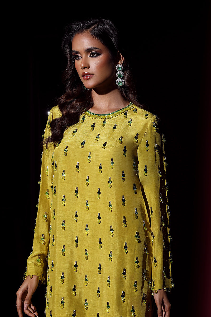 Wardha Saleem | Luxury Pret Fusion Wear | LUXURA (LIME GREEN) CORD-SET (2PC) by Wardha Saleem - Designer Dress - Type: Ladies Clothes - Available at Libayah - 100% Original