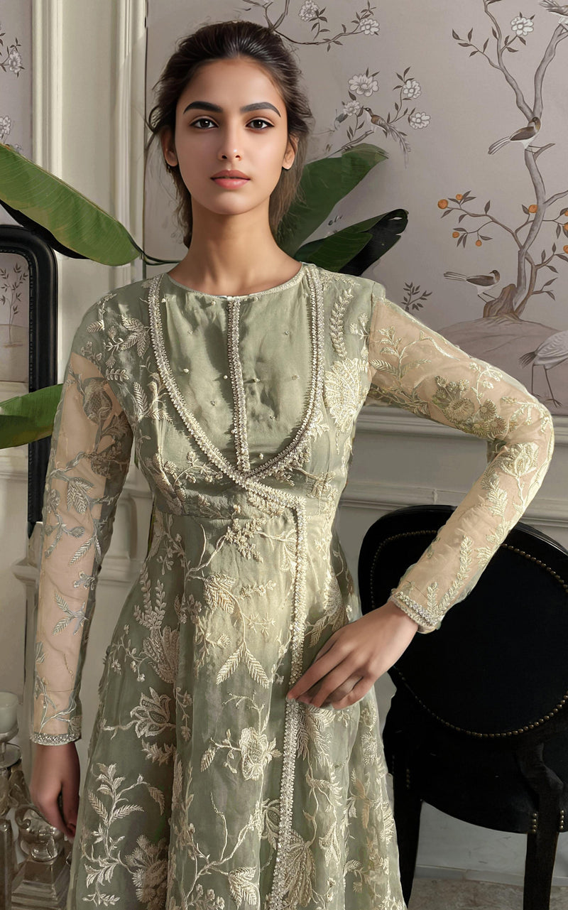 Threads and Motifs | Formal Dresses 25 | Organza Embroidered Angarkha by Threads and Motifs - Designer Dress  - Type : Ladies Clothes - Available at Libayah - 100% Original 