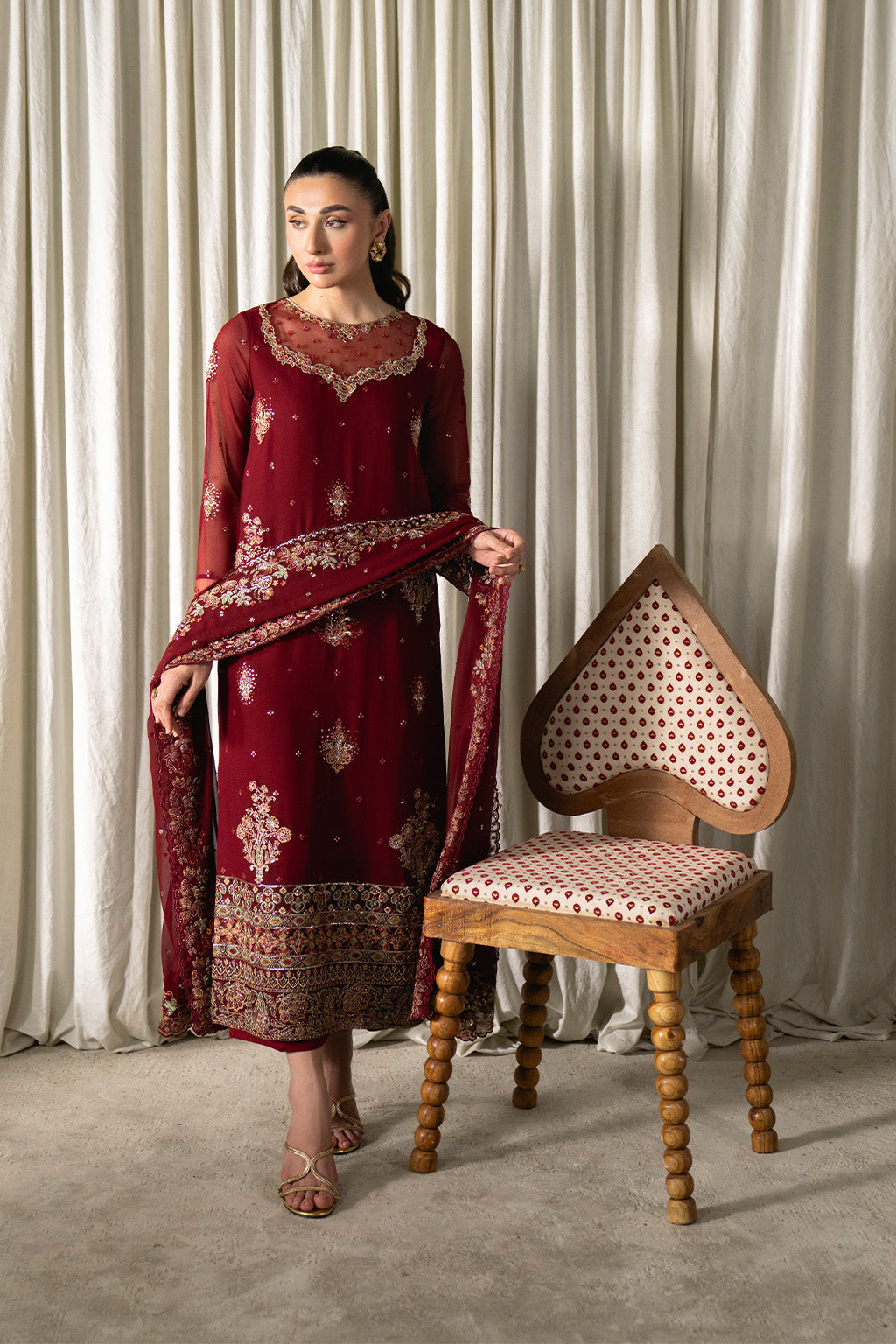 Neeshay | Ready to Wear Chiffon | RTW-CHFN-05 Red by Neeshay - Designer Dress  - Type : Ladies Clothes - Available at Libayah - 100% Original 